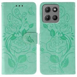 For Motorola Moto G15 Rose Butterfly Embossed Leather Phone Case(Green)