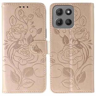 For Motorola Moto G15 Rose Butterfly Embossed Leather Phone Case(Rose Gold)