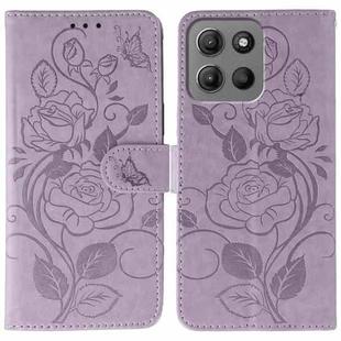 For Motorola Moto G15 Rose Butterfly Embossed Leather Phone Case(Purple)