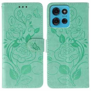 For Motorola Moto G75 5G Rose Butterfly Embossed Leather Phone Case(Green)
