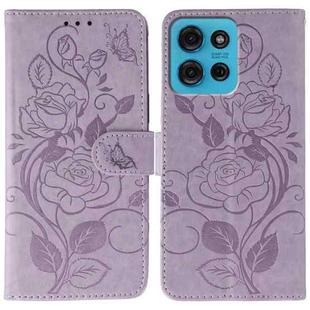 For Motorola Moto G75 5G Rose Butterfly Embossed Leather Phone Case(Purple)