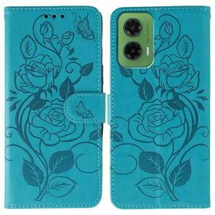 For Motorola Moto G35 Rose Butterfly Embossed Leather Phone Case(Blue)