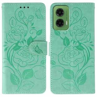 For Motorola Moto G35 Rose Butterfly Embossed Leather Phone Case(Green)