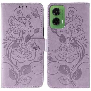 For Motorola Moto G35 Rose Butterfly Embossed Leather Phone Case(Purple)