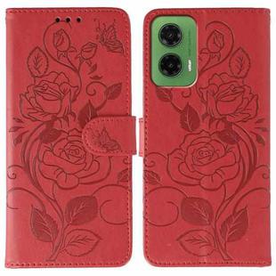 For Motorola Moto G35 Rose Butterfly Embossed Leather Phone Case(Red)