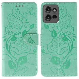 For Motorola Edge 50 Rose Butterfly Embossed Leather Phone Case(Green)