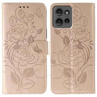 For Motorola Edge 50 Rose Butterfly Embossed Leather Phone Case(Rose Gold)