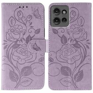 For Motorola Edge 50 Rose Butterfly Embossed Leather Phone Case(Purple)