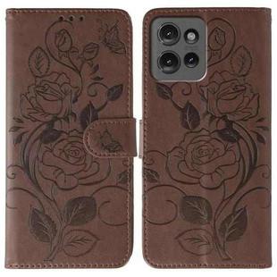 For Motorola Edge 50 Rose Butterfly Embossed Leather Phone Case(Brown)