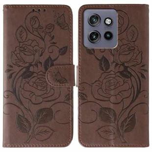 For Motorola Edge 50 Neo Rose Butterfly Embossed Leather Phone Case(Brown)
