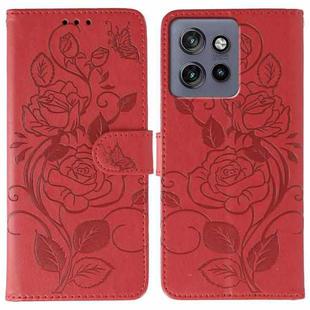 For Motorola Edge 50 Neo Rose Butterfly Embossed Leather Phone Case(Red)