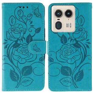 For Motorola Edge 50 Ultra Rose Butterfly Embossed Leather Phone Case(Blue)