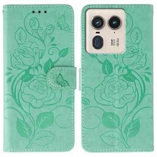 For Motorola Edge 50 Ultra Rose Butterfly Embossed Leather Phone Case(Green)