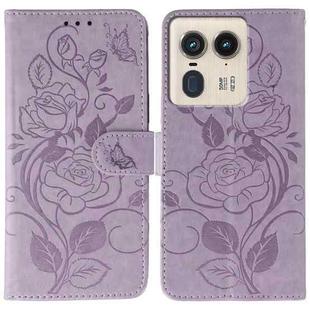 For Motorola Edge 50 Ultra Rose Butterfly Embossed Leather Phone Case(Purple)