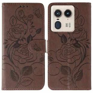 For Motorola Edge 50 Ultra Rose Butterfly Embossed Leather Phone Case(Brown)