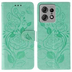 For Motorola Edge 50 Pro Rose Butterfly Embossed Leather Phone Case(Green)