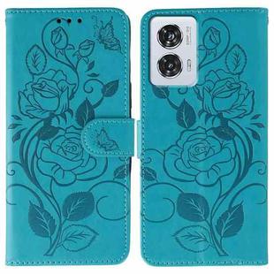 For Motorola Edge 50 Fusion Rose Butterfly Embossed Leather Phone Case(Blue)