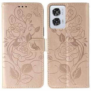 For Motorola Edge 50 Fusion Rose Butterfly Embossed Leather Phone Case(Rose Gold)