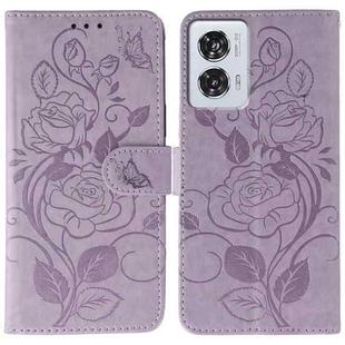 For Motorola Edge 50 Fusion Rose Butterfly Embossed Leather Phone Case(Purple)