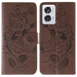 For Motorola Edge 50 Fusion Rose Butterfly Embossed Leather Phone Case(Brown)