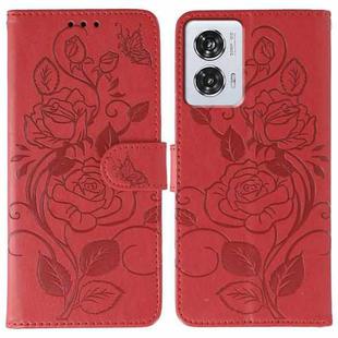 For Motorola Edge 50 Fusion Rose Butterfly Embossed Leather Phone Case(Red)