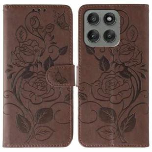 For Motorola Edge 60 Pro Rose Butterfly Embossed Leather Phone Case(Brown)