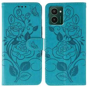 For HMD Pulse Pro Rose Butterfly Embossed Leather Phone Case(Blue)