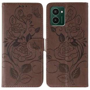 For HMD Pulse Pro Rose Butterfly Embossed Leather Phone Case(Brown)