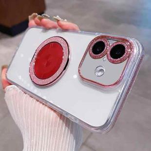 For iPhone 16 Transparent Glitter CD Texture Rotating Holder Phone Case(Red)