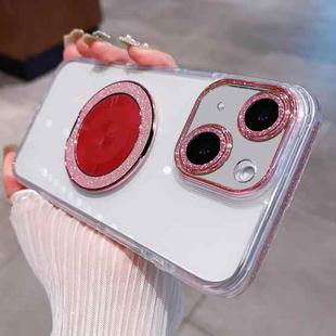 For iPhone 15 Transparent Glitter CD Texture Rotating Holder Phone Case(Red)