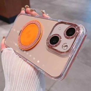 For iPhone 14 Transparent Glitter CD Texture Rotating Holder Phone Case(Orange)