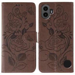 For Nothing CMF Phone 1 Rose Butterfly Embossed Leather Phone Case(Brown)