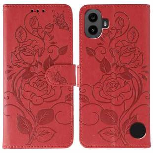 For Nothing CMF Phone 1 Rose Butterfly Embossed Leather Phone Case(Red)
