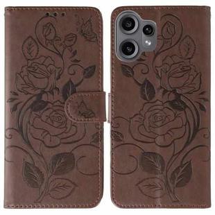 For Nothing CMF Phone 2 Pro Rose Butterfly Embossed Leather Phone Case(Brown)