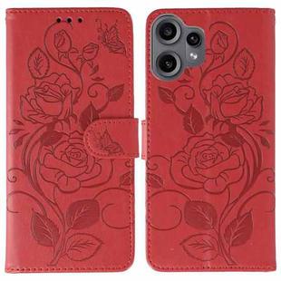For Nothing CMF Phone 2 Pro Rose Butterfly Embossed Leather Phone Case(Red)