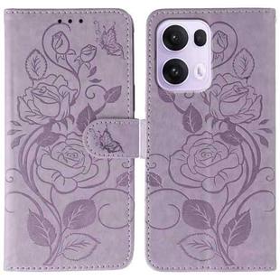For OPPO Reno13 Pro 5G Global Rose Butterfly Embossed Leather Phone Case(Purple)
