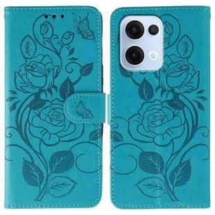 For OPPO Reno13 5G Global Rose Butterfly Embossed Leather Phone Case(Blue)