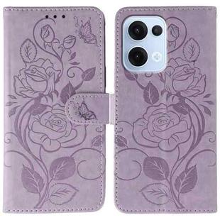 For OPPO Reno13 5G Global Rose Butterfly Embossed Leather Phone Case(Purple)