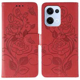 For OPPO Reno13 5G Global Rose Butterfly Embossed Leather Phone Case(Red)