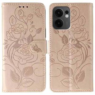 For OPPO Reno13 F 4G Global / 5G Global Rose Butterfly Embossed Leather Phone Case(Rose Gold)