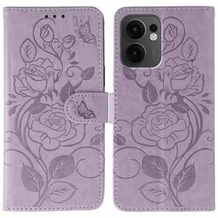 For OPPO Reno13 F 4G Global / 5G Global Rose Butterfly Embossed Leather Phone Case(Purple)