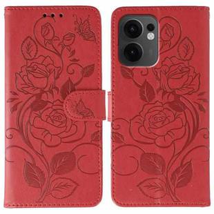 For OPPO Reno13 F 4G Global / 5G Global Rose Butterfly Embossed Leather Phone Case(Red)