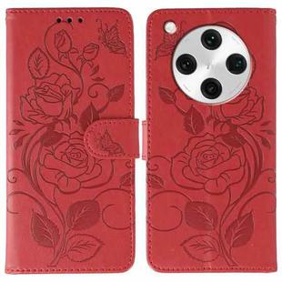 For OPPO Find X8 Pro Rose Butterfly Embossed Leather Phone Case(Red)