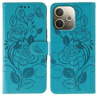 For OPPO A5 Pro 5G Global Rose Butterfly Embossed Leather Phone Case(Blue)