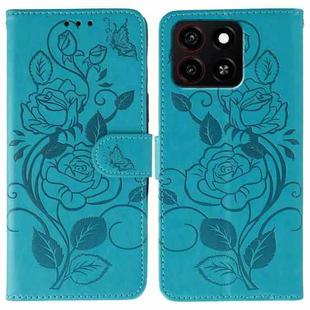 For ZTE Blade A35 Rose Butterfly Embossed Leather Phone Case(Blue)