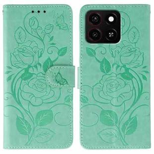 For ZTE Blade A35 Rose Butterfly Embossed Leather Phone Case(Green)