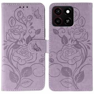 For ZTE Blade A35 Rose Butterfly Embossed Leather Phone Case(Purple)