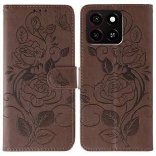 For ZTE Blade A35 Rose Butterfly Embossed Leather Phone Case(Brown)
