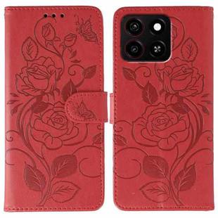 For ZTE Blade A35 Rose Butterfly Embossed Leather Phone Case(Red)