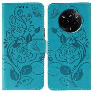 For Realme 14 Pro Rose Butterfly Embossed Leather Phone Case(Blue)